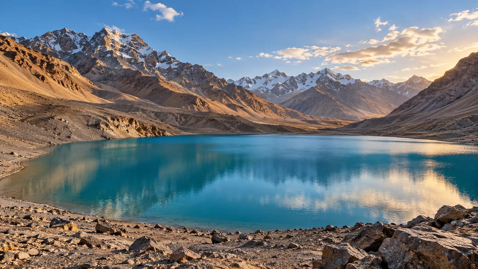 AI-generated illustration: Chandratal lake and rugged Himalayan peaks