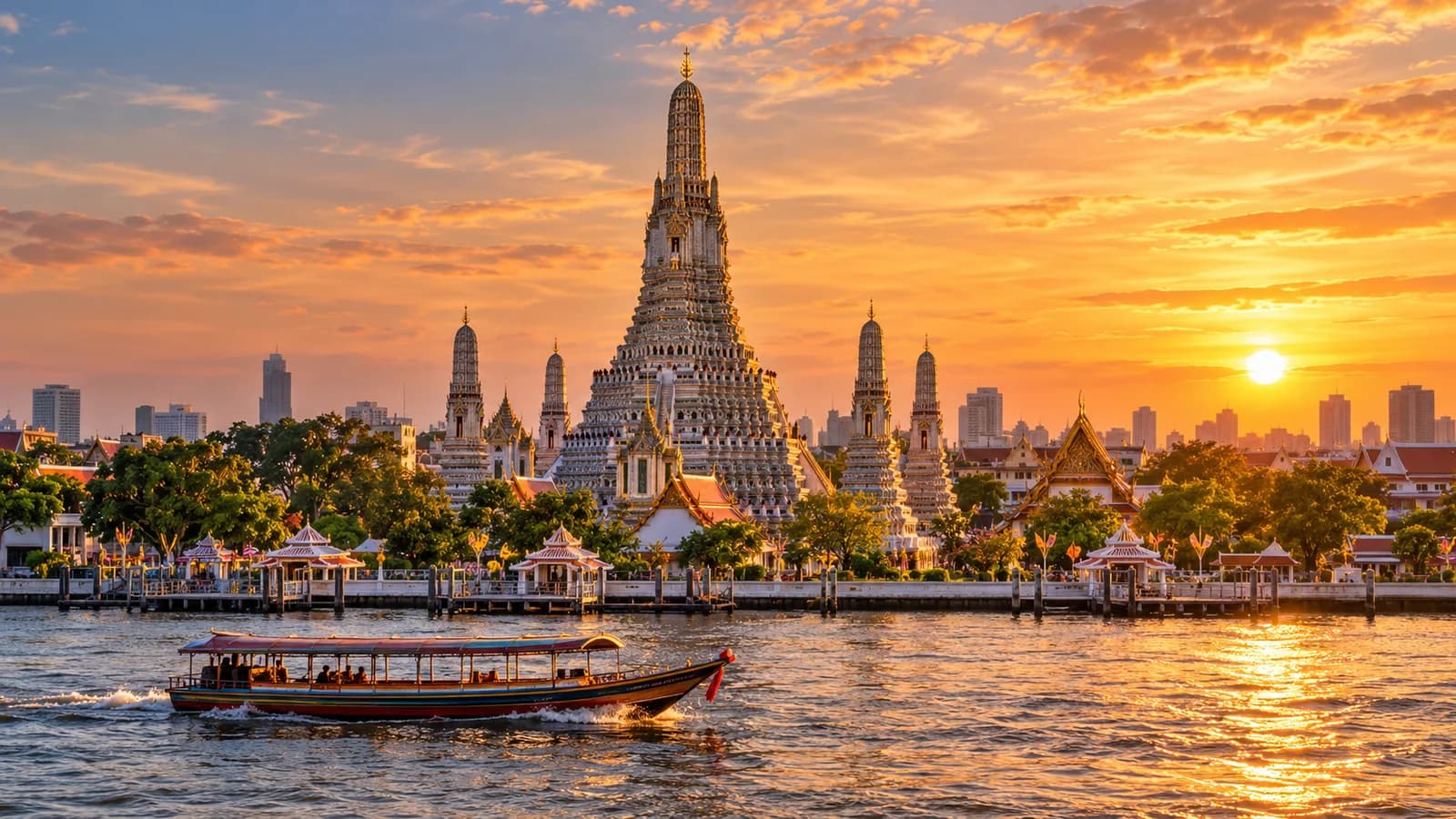 AI-generated illustration: Wat Arun temple and the Chao Phraya river in Bangkok