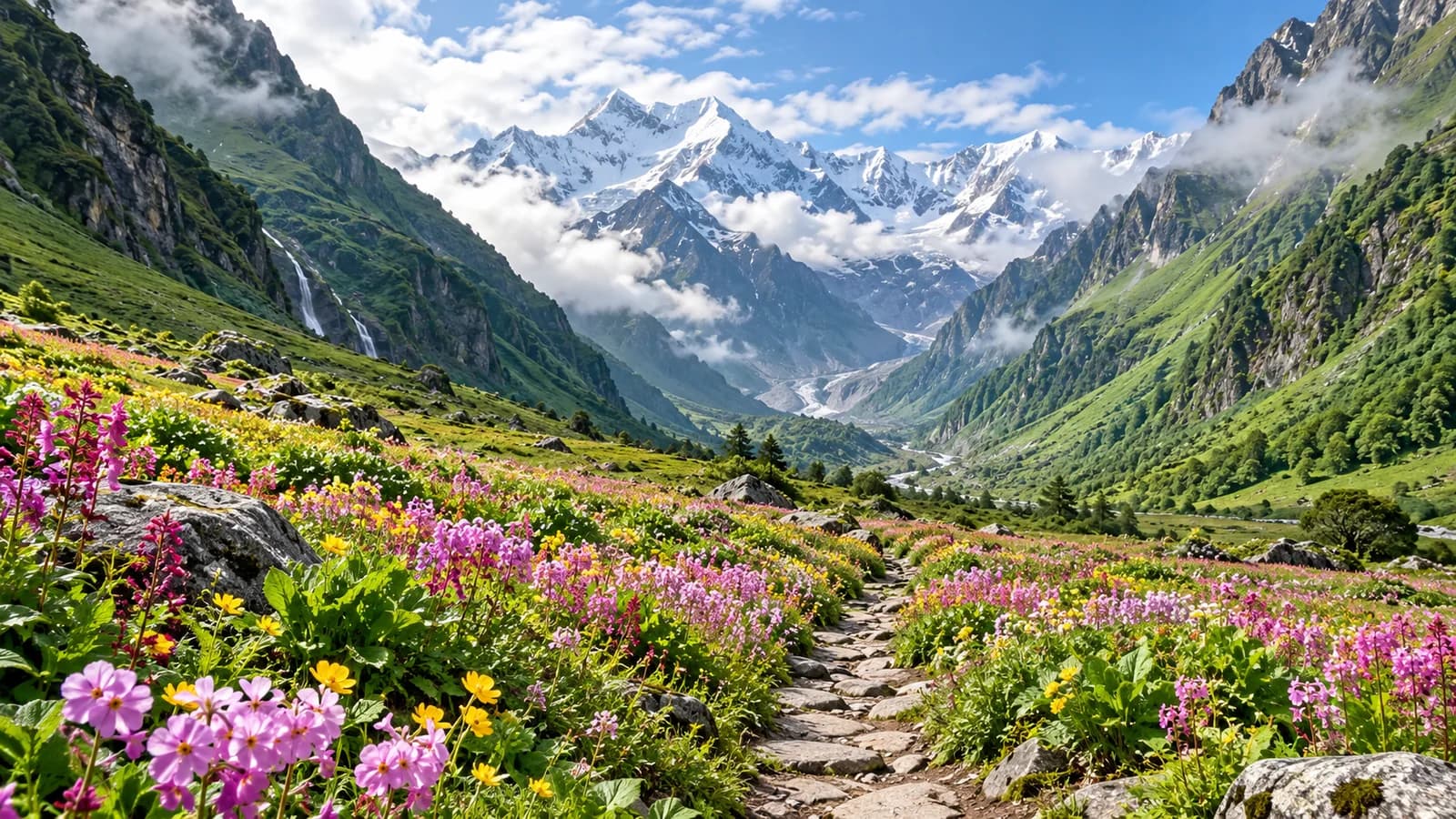 AI-generated illustration: Himalayan alpine meadow with wildflowers